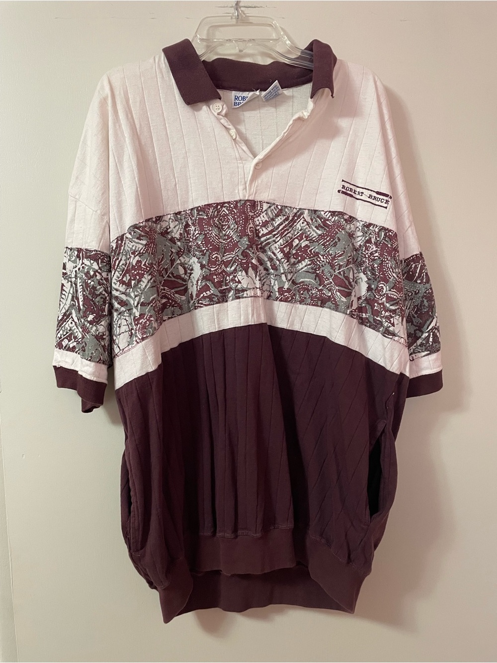 Vintage y2k 90s 80s Robert Bruce sweater polo burgundy white print design